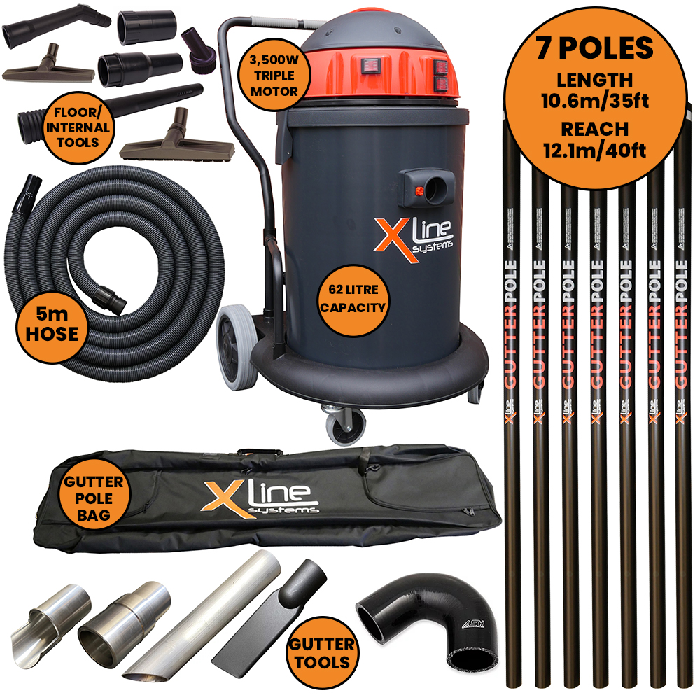 36ft 7x Pole Gutter Vacuum System + Black Spec