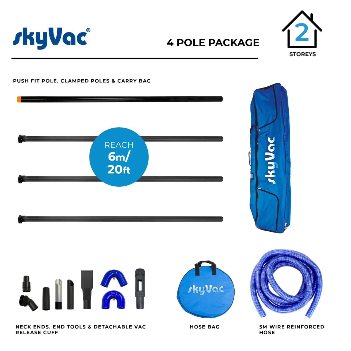 skyVac Premium Clamped Poles - 4x Poles - External Suction Pole Set