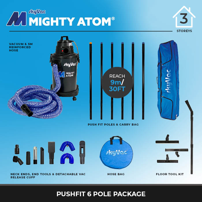 skyVac® Mighty Atom 240v Gutter Vacuum System - 6x Poles 30ft Reach