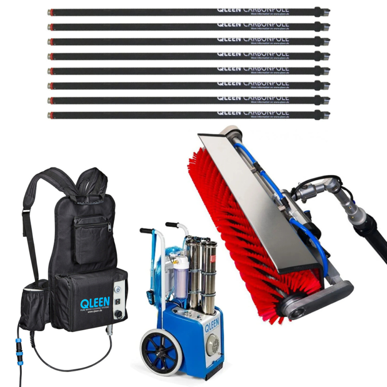 40ft Qleen Vario Solar Cleaning Rotating Brush Carbon Pole Bundle + RO Cart