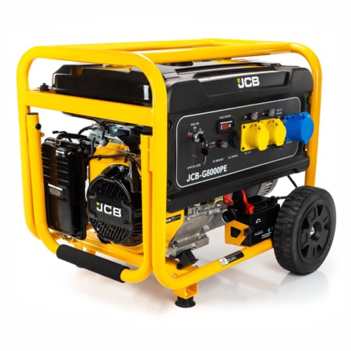 JCB 7.9kW / 9.8kVA Petrol Site Generator, 115V / 230V 15hp 457cc JCB Engine, Recoil & Electric Start
